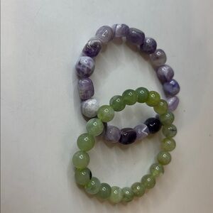 Purple and Green Beaded Bracelets